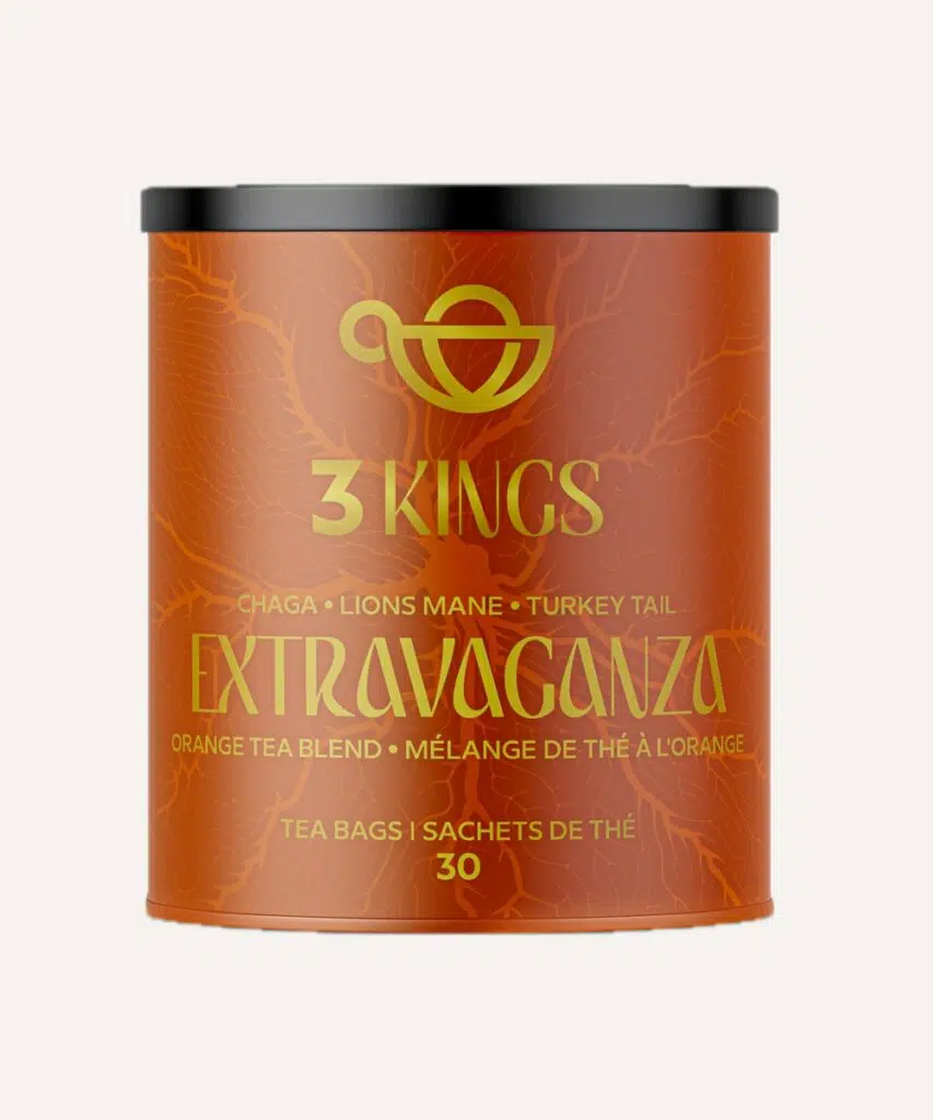 Crafted with 100% Chaga, Lion’s Mane, and Turkey Tail mushrooms, this orange tea blend offers the ultimate fusion of immune-boosting properties and mental clarity. The addition of black and green tea provides a smooth, energizing base, while orange zest chunks and natural orange aroma infuse the blend with a zesty citrus twist. The result is a delicious, full-bodied tea with hints of malt and plum, perfectly balanced by the citrusy flavor of the orange tea. This vibrant, refreshing orange tea blend is perfect for those seeking a natural boost to their daily wellness routine.